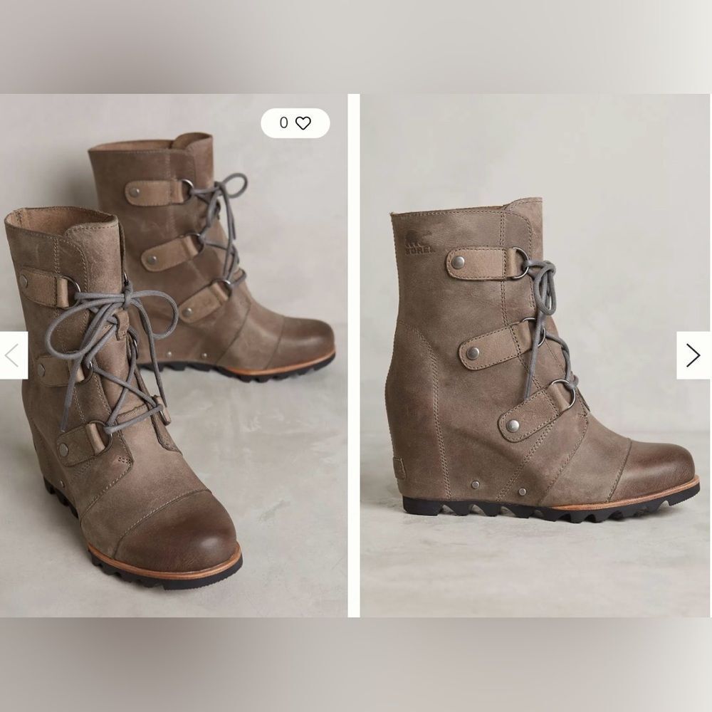 Sorel Joan of Arctic Wedge Ankle Boots Taupe Brown Lace-Up size 9